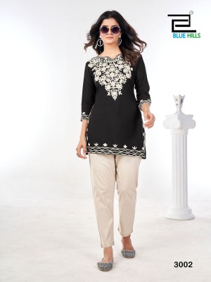 Gulmarg vol 3 by Blue hills reyon embroidered neck work short kurti catalogue kurtis catalogs