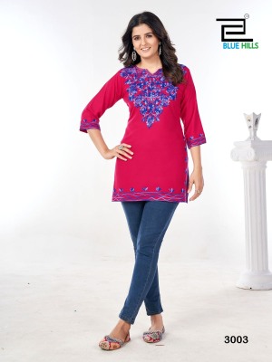 Gulmarg vol 3 by Blue hills reyon embroidered neck work short kurti catalogue kurtis catalogs