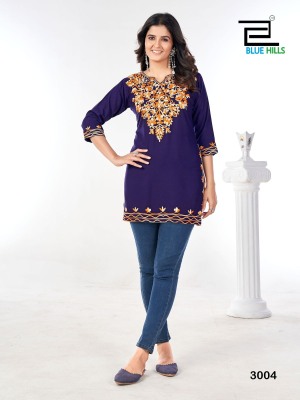 Gulmarg vol 3 by Blue hills reyon embroidered neck work short kurti catalogue kurtis catalogs