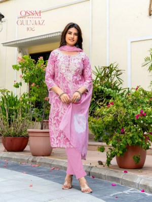 Gulnaaz by Ossm Premium Flex Print embroidered kurti pant and dupatta catalogue at affordable rate readymade suit catalogs