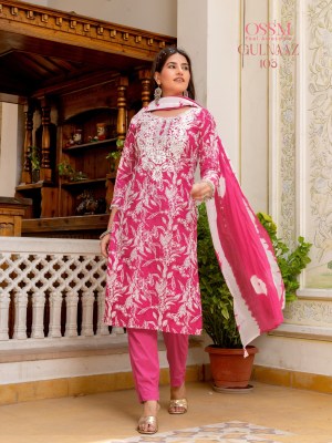 Gulnaaz by Ossm Premium Flex Print embroidered kurti pant and dupatta catalogue at affordable rate readymade suit catalogs