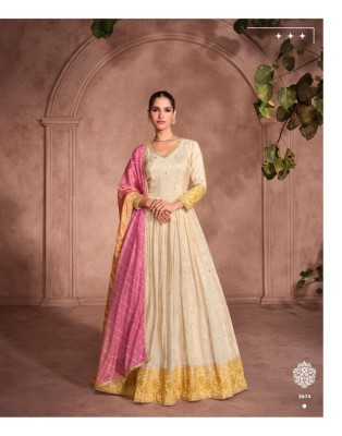 Gunjan by Sayuri Designer Pure Simar Silk Embroidered Exclusive Gown with Dupatta catalogue at low price gown catalogs