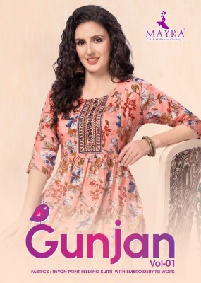 Gunjan by mayra pure reyon printed embroidered work kurti catalogue Mayra Kurtis