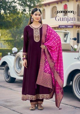 Gunjan vol 2 by Rangoon Silk With Fancy Embroidered Anarkali Style Catalogue At Affordable rate fancy Anarkali suit catalogs