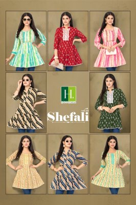 H Dot by Hirwa present shefali vol 3 heavy reyon procian prints with foil print short tunic catalogue  western wear