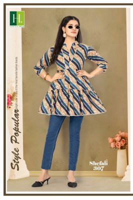 H Dot by Hirwa present shefali vol 3 heavy reyon procian prints with foil print short tunic catalogue  western wear