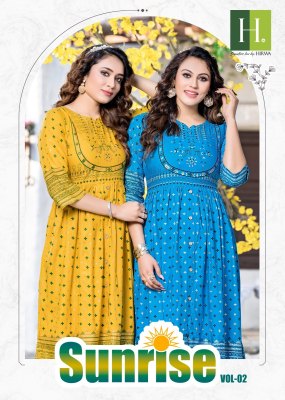 H dot Hirwa by Sunrise vol 2 heavy reyon ghera frock style kurti catalogue  hirwa