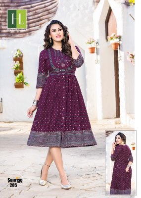 H dot Hirwa by Sunrise vol 2 heavy reyon ghera frock style kurti catalogue  kurtis catalogs