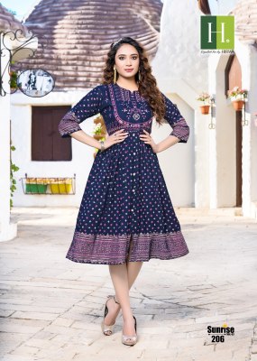 H dot Hirwa by Sunrise vol 2 heavy reyon ghera frock style kurti catalogue  kurtis catalogs