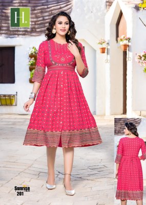 H dot Hirwa by Sunrise vol 2 heavy reyon ghera frock style kurti catalogue  kurtis catalogs