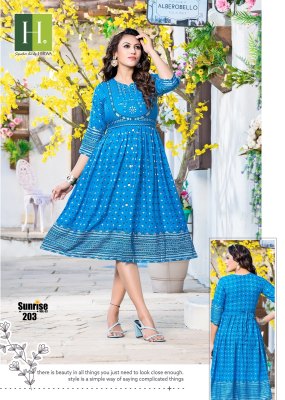 H dot Hirwa by Sunrise vol 2 heavy reyon ghera frock style kurti catalogue  kurtis catalogs