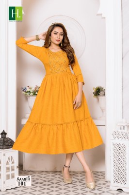 H dot hirwa by Saanjh heavy viscose Long Ghera with Embroidery  kurti catalogue at wholesale price kurtis catalogs