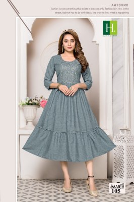 H dot hirwa by Saanjh heavy viscose Long Ghera with Embroidery  kurti catalogue at wholesale price kurtis catalogs