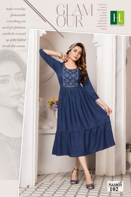 H dot hirwa by Saanjh heavy viscose Long Ghera with Embroidery  kurti catalogue at wholesale price kurtis catalogs