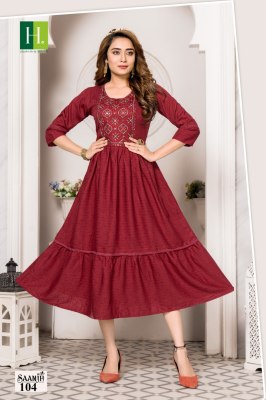 H dot hirwa by Saanjh heavy viscose Long Ghera with Embroidery  kurti catalogue at wholesale price kurtis catalogs