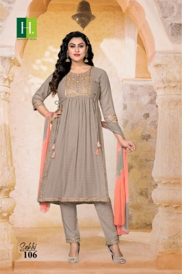 H dot hirwa by Sakhi heavy bombay reyon linen naira cut kurti with bottom and dupatta catalog at wholesale price kurtis catalogs