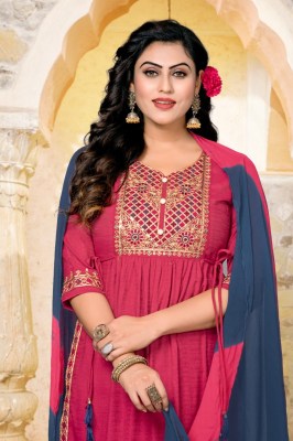 H dot hirwa by Sakhi heavy bombay reyon linen naira cut kurti with bottom and dupatta catalog at wholesale price kurtis catalogs