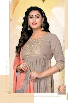 H dot hirwa by Sakhi heavy bombay reyon linen naira cut kurti with bottom and dupatta catalog at wholesale price kurtis catalogs