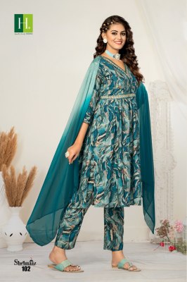 H dot hirwa by Shehnaz heavy reyon foil printed kurti pant and dupatta catlogue at low rate readymade suit catalogs