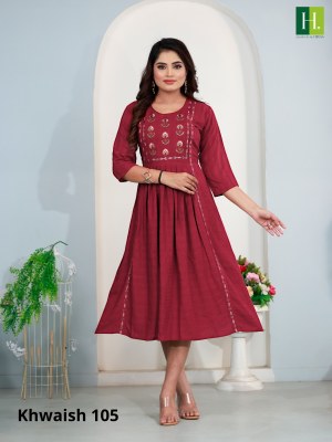 H dot hirwa by khwaish heavy bombay reyon weaving flared kurti catalog at wholesale price kurtis catalogs