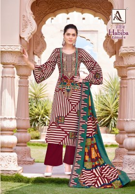 Habiba 4 by Alok suit Pure Zam Cotton pakistani printed unstitched dress material catalogue at low rate salwar kameez catalogs