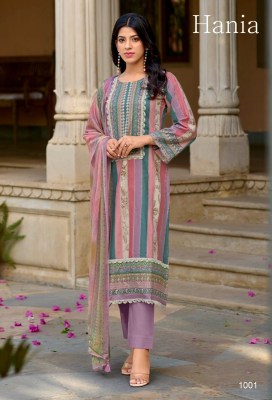 Hania by Kilory trendz pure lawn cotton with fancy lace unstitched dress material catalogue at low rate dress material catalogs