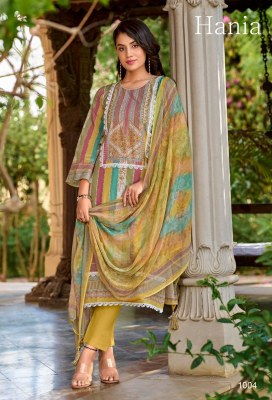 Hania by Kilory trendz pure lawn cotton with fancy lace unstitched dress material catalogue at low rate dress material catalogs