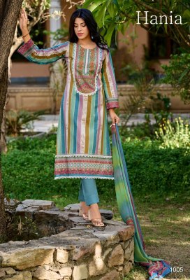 Hania by Kilory trendz pure lawn cotton with fancy lace unstitched dress material catalogue at low rate dress material catalogs