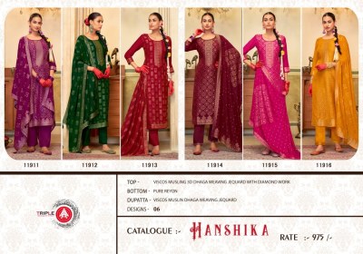 Hanshika by Triple A viscose maslin reyon unstitched dress material catalogue dress material catalogs