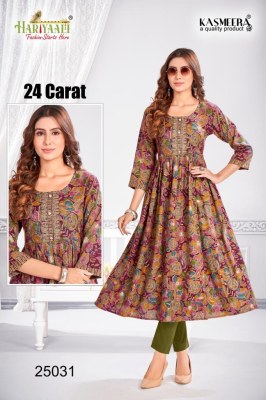 Hariyali kasmeera by 24 carat vol 2 printed reyon neck embroidery kurti at wholsale rate kurtis catalogs