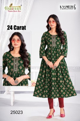 Hariyali kasmeera by 24 carat vol 2 printed reyon neck embroidery kurti at wholsale rate kurtis catalogs