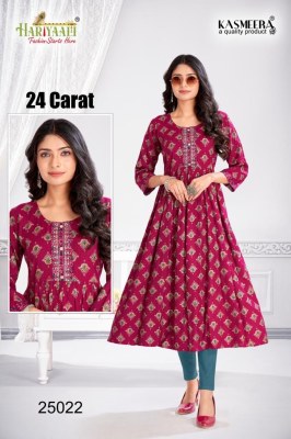 Hariyali kasmeera by 24 carat vol 2 printed reyon neck embroidery kurti at wholsale rate kurtis catalogs