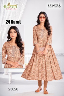 Hariyali kasmeera by 24 carat vol 2 printed reyon neck embroidery kurti at wholsale rate kurtis catalogs