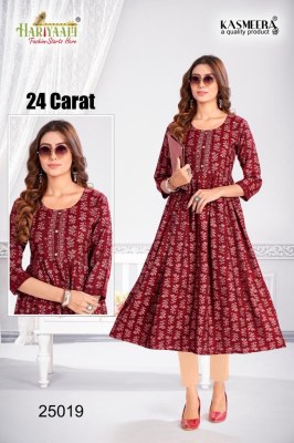 Hariyali kasmeera by 24 carat vol 2 printed reyon neck embroidery kurti at wholsale rate kurtis catalogs