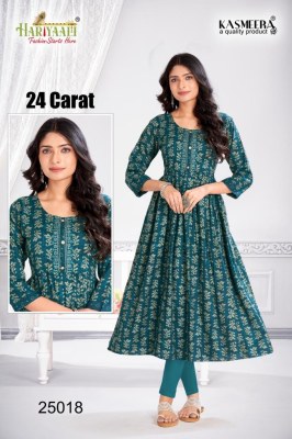 Hariyali kasmeera by 24 carat vol 2 printed reyon neck embroidery kurti at wholsale rate kurtis catalogs