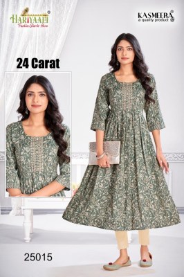 Hariyali kasmeera by 24 carat vol 2 printed reyon neck embroidery kurti at wholsale rate kurtis catalogs