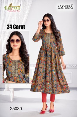 Hariyali kasmeera by 24 carat vol 2 printed reyon neck embroidery kurti at wholsale rate kurtis catalogs