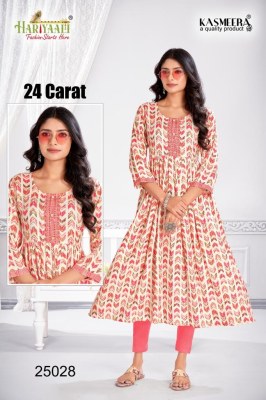 Hariyali kasmeera by 24 carat vol 2 printed reyon neck embroidery kurti at wholsale rate kurtis catalogs