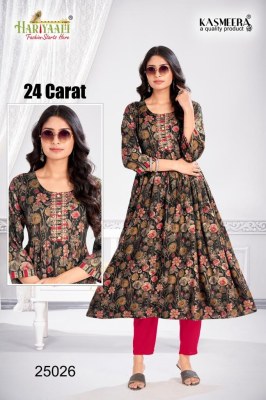 Hariyali kasmeera by 24 carat vol 2 printed reyon neck embroidery kurti at wholsale rate kurtis catalogs