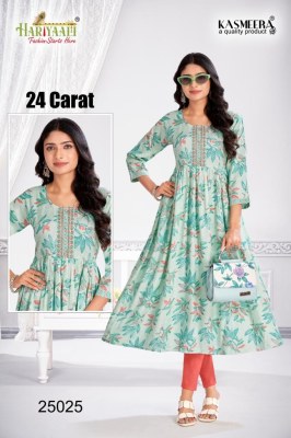 Hariyali kasmeera by 24 carat vol 2 printed reyon neck embroidery kurti at wholsale rate kurtis catalogs