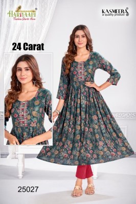 Hariyali kasmeera by 24 carat vol 2 printed reyon neck embroidery kurti at wholsale rate kurtis catalogs