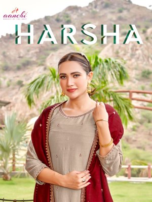 Harsha By Aanchi Designer Butti Embroidered Work Kurti Pant And Dupatta Catalogue At Amaviexpo wholesale catalogs