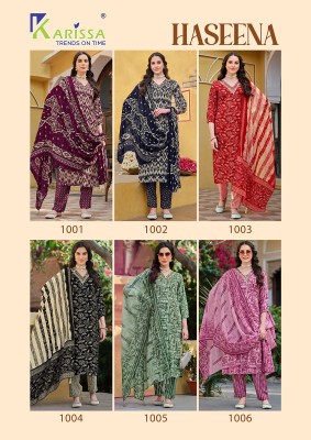 Haseena by Karissa reyon foil printed kurti pant and dupatta catalogue readymade suit catalogs