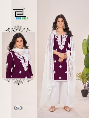 Heer by Blue hills reyon Embroidered work readymade suit catalogue at affordable rate readymade suit catalogs