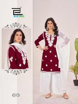Heer by Blue hills reyon Embroidered work readymade suit catalogue at affordable rate readymade suit catalogs