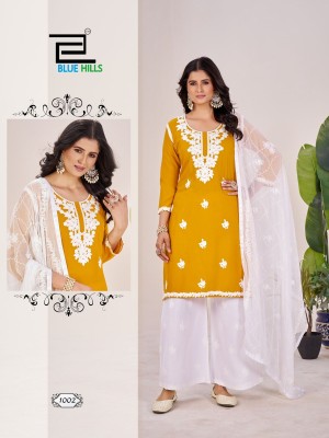 Heer by Blue hills reyon Embroidered work readymade suit catalogue at affordable rate readymade suit catalogs