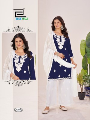 Heer by Blue hills reyon Embroidered work readymade suit catalogue at affordable rate readymade suit catalogs
