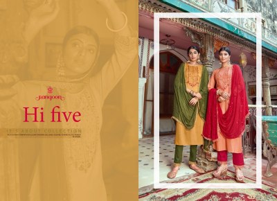 Hi five by Rangoon kessi group exclusively trending series  of designer suit catalogue at wholesale rate readymade suit catalogs