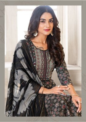 Hiaara Subhi Vol 1 Premium Rayon Kurti Pant Dupatta Set Foil Print Tie Dye Jari Dupatta Wholesale kurti pant with dupatta Catalogs