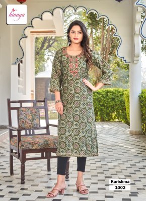 Hinaya present karishma vol 2 designer kurti  cwith digital printed embroidered work  kurtis catalogs